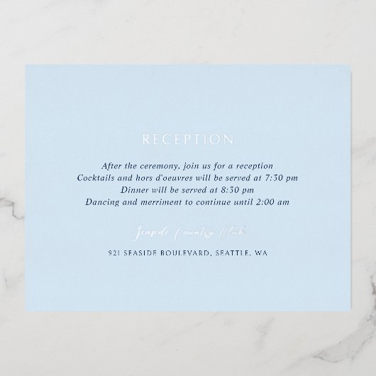 アンドレアブルーエレガントなウェディングフォイルエンクロージャカード 箔招待状ポストカード (正面)