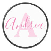 アンドレアモノグラムピンク文字名前をカスタムするイニシャル アイスホッケーパック (正面)