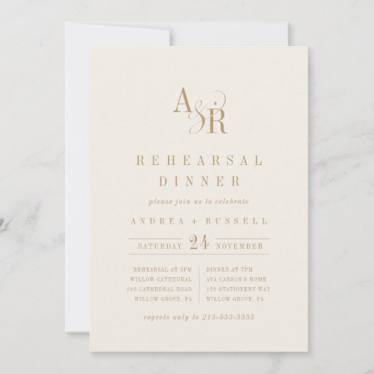 アンドレア金ゴールドクリームリハモダンーサルミニマルディナー 招待状 (正面)