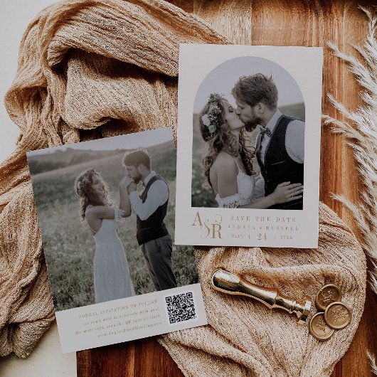 アンドレア モダン ゴールド クリーム ミニマル シンプル ウェディング セーブザデート