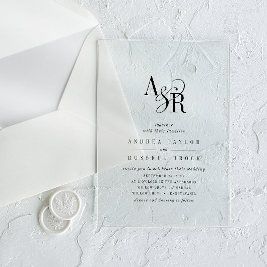 アンドレシンプルアモダンミニマクラシックリス結婚ト アクリル招待状