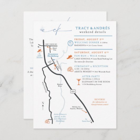 アンドレスのためのウェディングマップ同封カスタムデザイン エンクロージャーカード (正面/裏面)