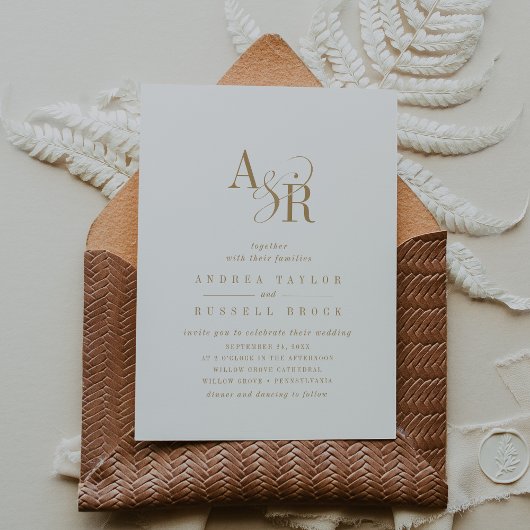 アンドレミニマルアフォーマルエレガントクラシック結婚金ゴールド 招待状