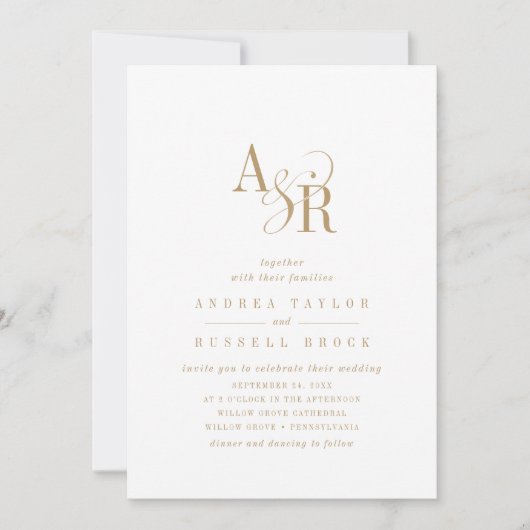 アンドレミニマルアフォーマルエレガントクラシック結婚金ゴールド 招待状 (正面)