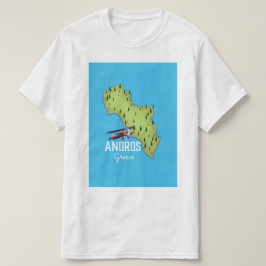 アンドロス・ギリシャ地図図解入りの、写真付きの旅行ポスター Tシャツ (デザイン正面)