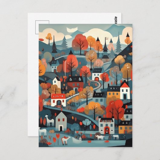 アンド魅力的クアイントスカンジビレッジアート ポストカード (正面/裏面)