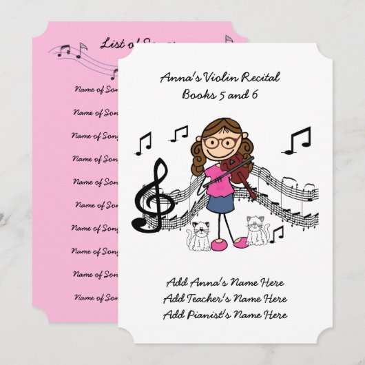 アンナのヴァイオリン発表会のご案内（5月と6日） 招待状 (正面/裏面)
