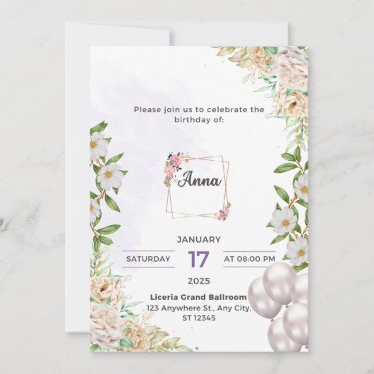 アンナの誕生日招待状カード 招待状 (正面)