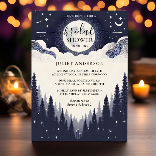アンナイトサンセットムーンクラウドトワイライトブライダルシャワー 招待状