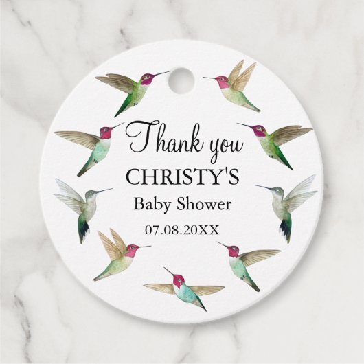 アンナズハミングバーズベビーシャワーメッセージカード フェイバータグ (正面)