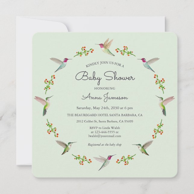 アンナズハミングバーズベビーシャワー招待状 (正面)