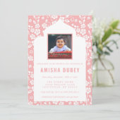 アンナパラシャンピンクホワイトフローラ初ご飯式 招待状 (スタンド正面)