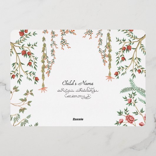 アンナパラシャン初の稲作式フローラ写真 箔招待状 (裏面)