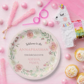 アンナプラシャンベビーガールウォーターカラーフローラリース ペーパープレート (パーティー)