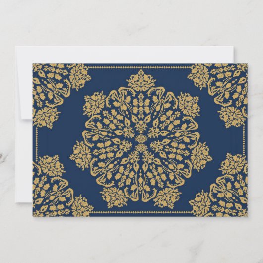 アンナプラシャン最初のライスブルー金ゴールド飾り写真 招待状 (裏面)