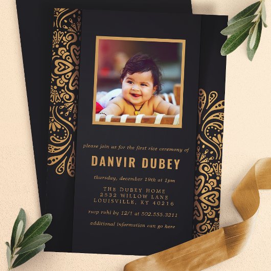 アンナプラシャン ブラックゴールド ファースト ライス セレモニー フォト 招待状