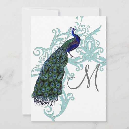 アンナリーセピーコックダマスクアクアブルーグレー招待状 招待状 (裏面)