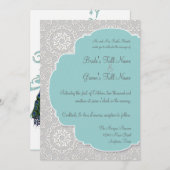 アンナリーセピーコックダマスクアクアブルーグレー招待状 招待状 (正面/裏面)