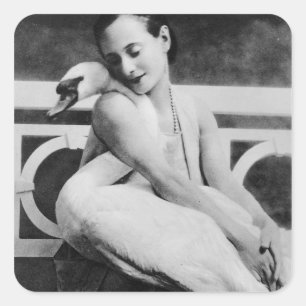 アンナ・パブロヴァと彼女のペットのスワン・ジャック, c.1905 スクエアシール