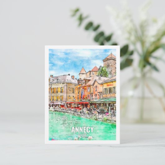 アンネシーフランストラベルプレイスウォーターカラー ポストカード (スタンド正面)