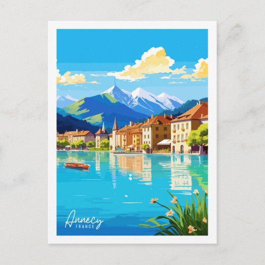 アンネシーフランスヴィンテージトラベルプレイスイラストレーション ポストカード (正面)