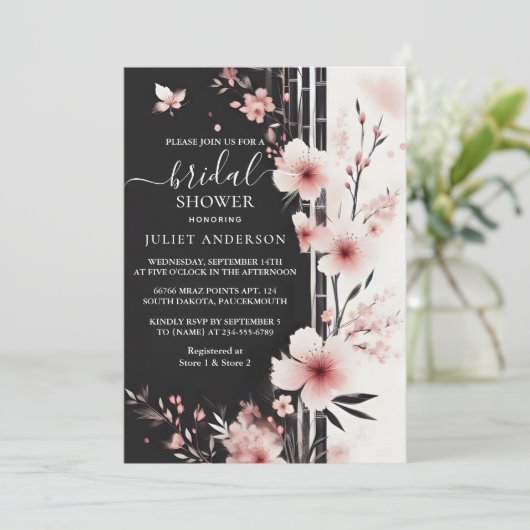 アンバンブーピンク桜さくらんぼブロッサムブライダルシャワー 招待状 (スタンド正面)