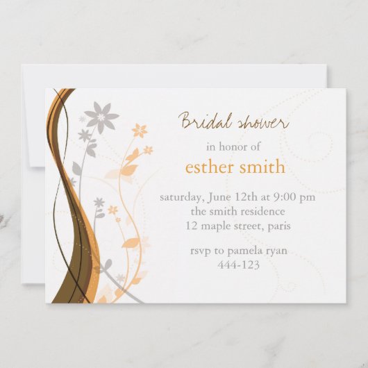 アンバーとグレーの花のチャーム招待状 招待状 (正面)