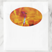 アンバーと暗い赤紫色のレインボードラゴンフライ 楕円形シール (バッグ)