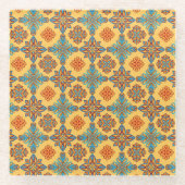 アンバーイエローのマンダラ ガラスコースター (正面)