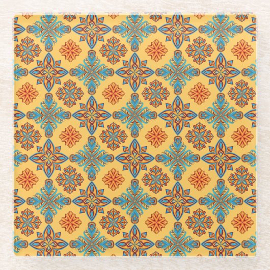 アンバーイエローのマンダラ ガラスコースター (正面)