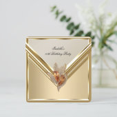 アンバーエレガントカラメルベージュ金ゴールド誕生日パーティー 招待状 (スタンド正面)