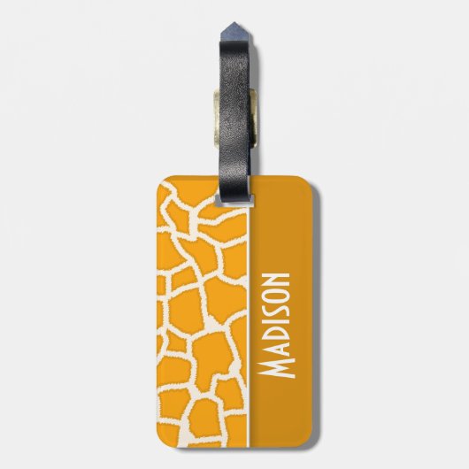 アンバーオレンジキリンプリントパーソナライズされた; ラゲッジタグ (裏面縦)