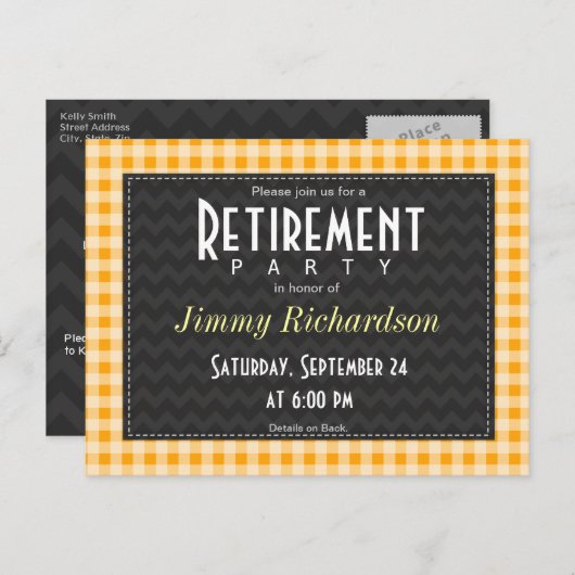 アンバーオレンジギンガムリタイアメントパーティー インビテーションポストカード (正面/裏面)