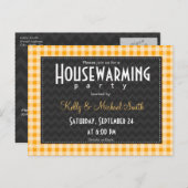 アンバーオレンジギンガム引っ越し祝いパーティーパーティー インビテーションポストカード (正面/裏面)