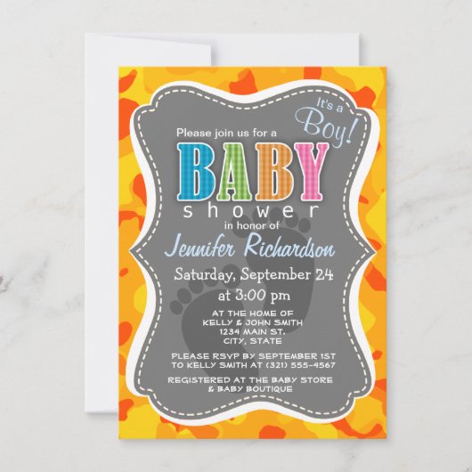 アンバーオレンジ迷彩柄；カモフラージュ 招待状 (正面)