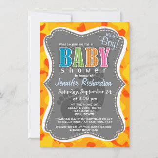 アンバーオレンジ迷彩柄；カモフラージュ 招待状