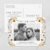 アンバー ウォーターカラー 結晶 写真付き Save the Date 案内ポストカード (正面/裏面)