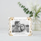アンバー ウォーターカラー 結晶 写真付き Save the Date 案内ポストカード (スタンド正面)