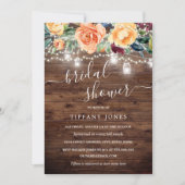 アンバー バーガンディー フローラル ラスティック ウッド ブライダル シャワー 招待状 (正面)