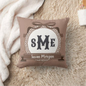 アンバー ブラウン リバース ギリシャ キー ボウ モノグラム クッション (ブランケット)