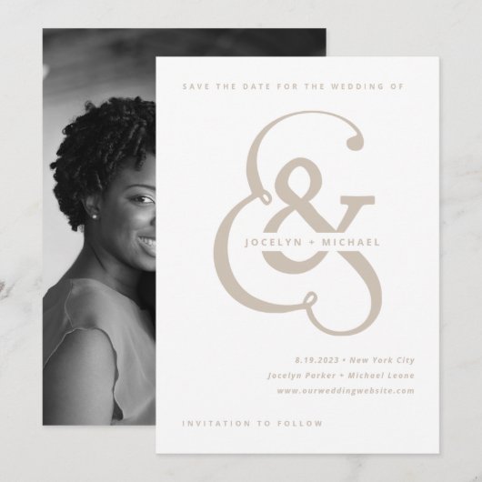 アンパお洒落サンド |白とベージュのフォトバック セーブザデート (正面/裏面)