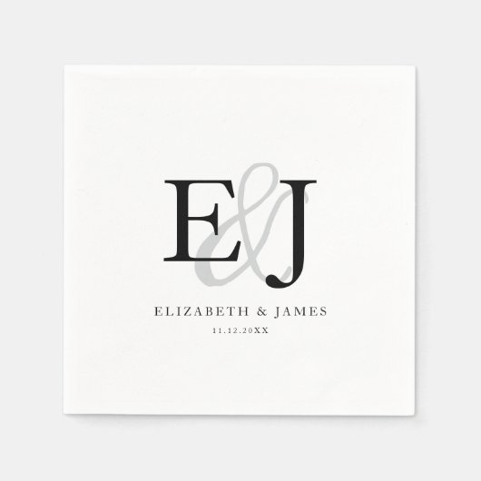 アンパエレガントンクラシックサンドモノグラム結婚ズ スタンダードカクテルナプキン (正面)