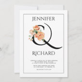 アンパサンドと桃の牡丹QR結婚の 招待状 (正面)