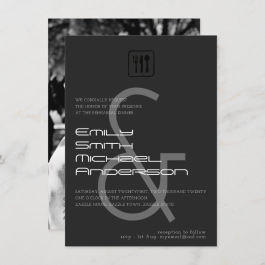 アンパサンドのリハーサルの夕食写真の結婚式の招待 招待状 (正面/裏面)