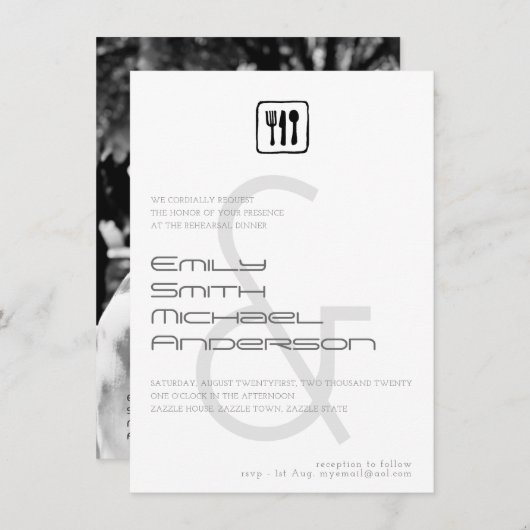 アンパサンドのリハーサルの夕食写真の結婚式の招待 招待状 (正面/裏面)