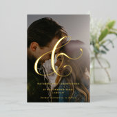 アンパサンドエレガントオーバーレイ写真の日付の保存 箔招待状 (立ち正面)