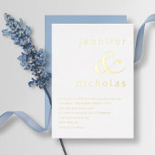 アンパサンドエレガントパウダーブルー結婚ズ金ゴールド 箔招待状