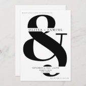 アンパサンドエレガントミニマル白黒結婚ズ 招待状 (正面/裏面)