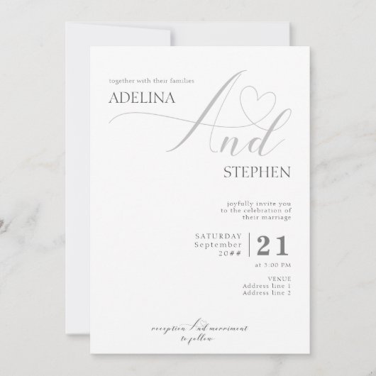 アンパサンドエレガントミニマルScript予算結婚の 招待状 (正面)