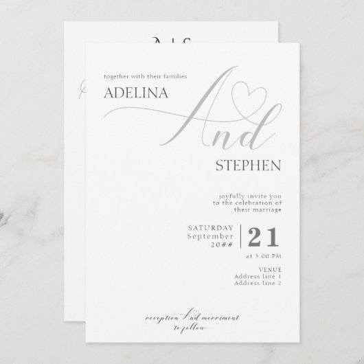 アンパサンドエレガントミニマルScript予算結婚の 招待状 (正面/裏面)